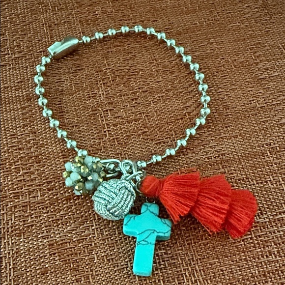 Handmade Beaded Charm Bracelet with Red Tassels - Picture 2 of 3